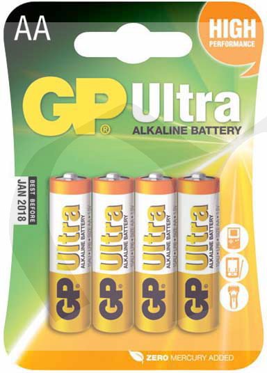 4ks Baterie AA(R6) alkalická GP Ultra