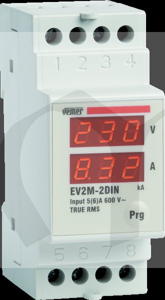 Ampérvoltmetr EV2M-2DIN, x/5A, 600V